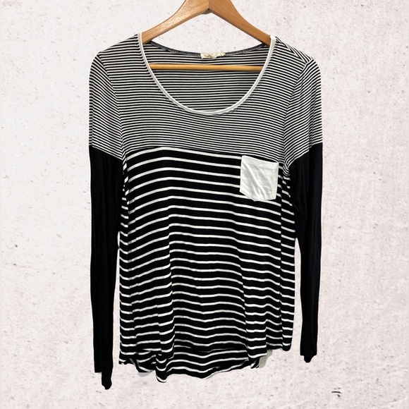Hem & Thread Black and White Striped Long Sleeve Tee - Picture 1 of 4